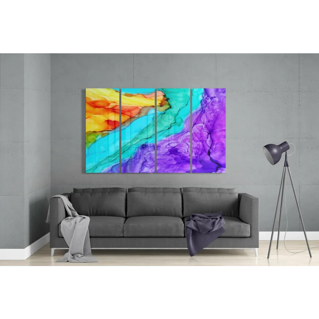 Vibrant rainbow flow glass wall art multi-panel abstract masterpiece