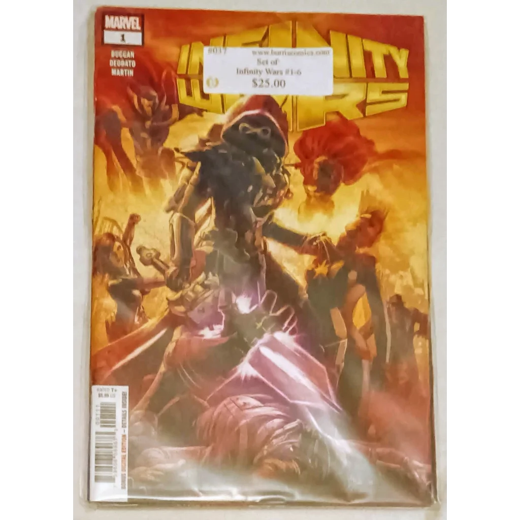 Infinity Wars Marvel Comics cover with Thanos vs Avengers battle