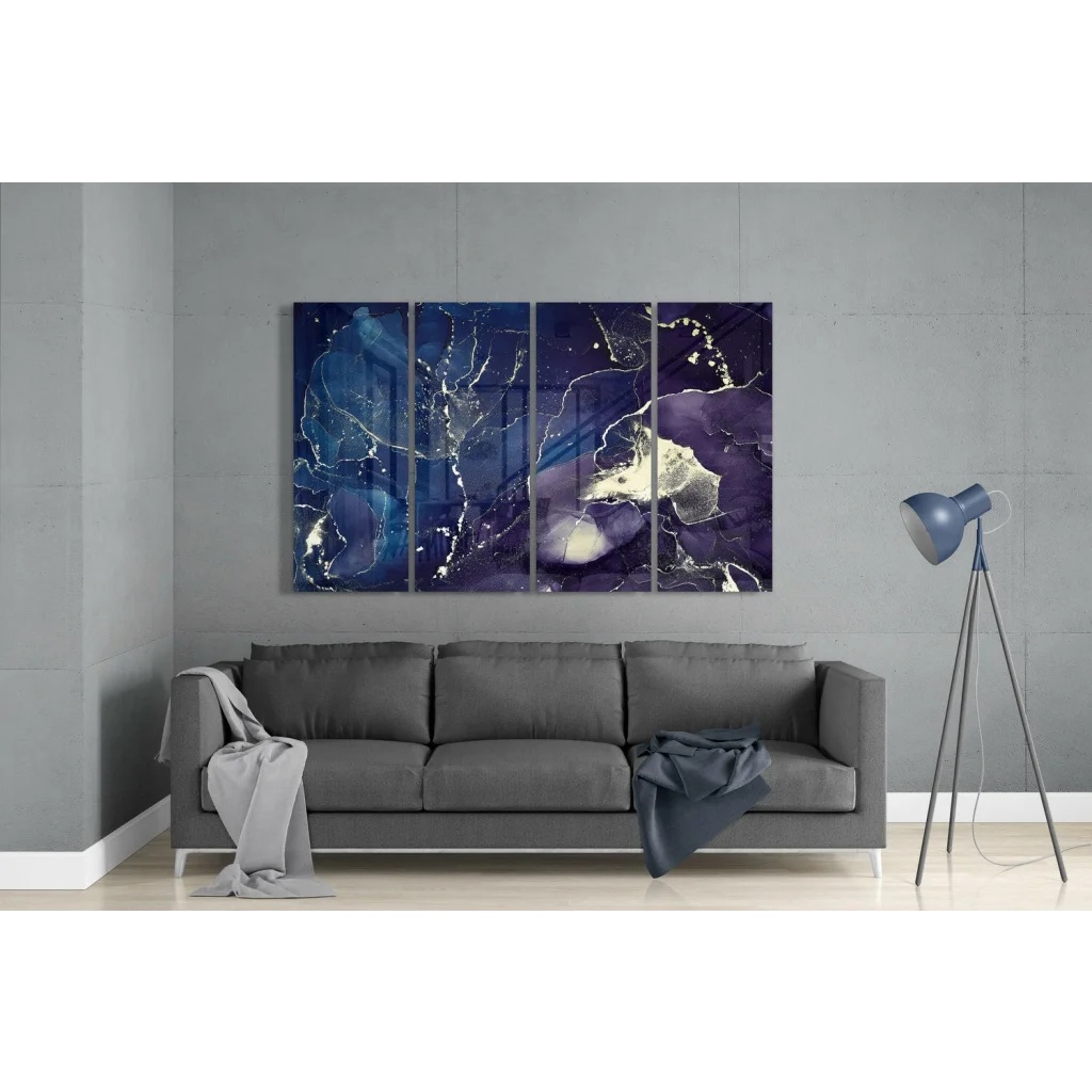 3-panel cosmic purple blue galaxy glass wall art set