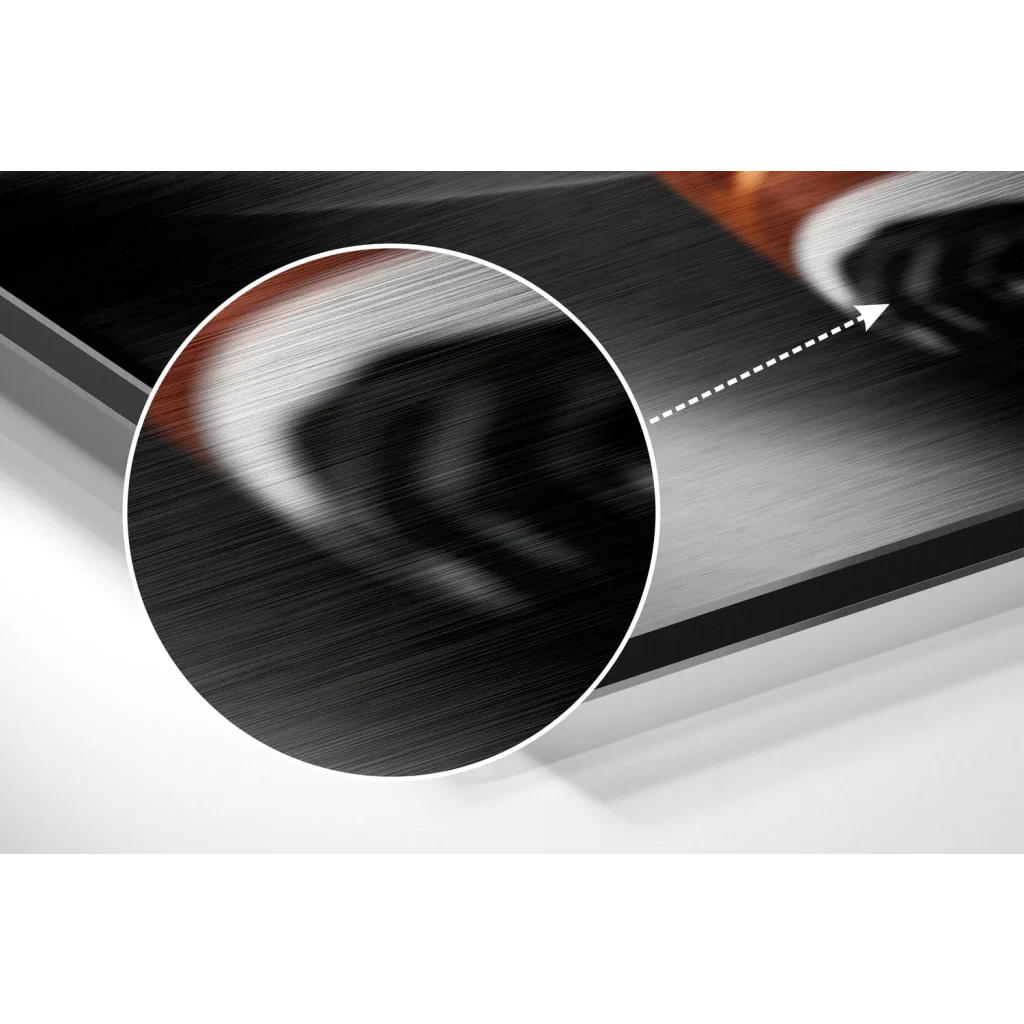 Black and white striped sneaker on brushed aluminium dibond print