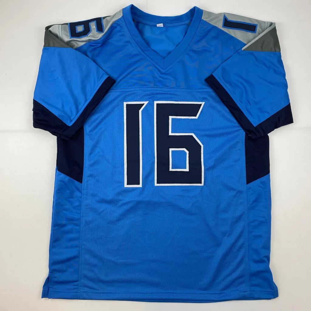 Blue and gray polyester custom jersey with number 16 from a pro sports league