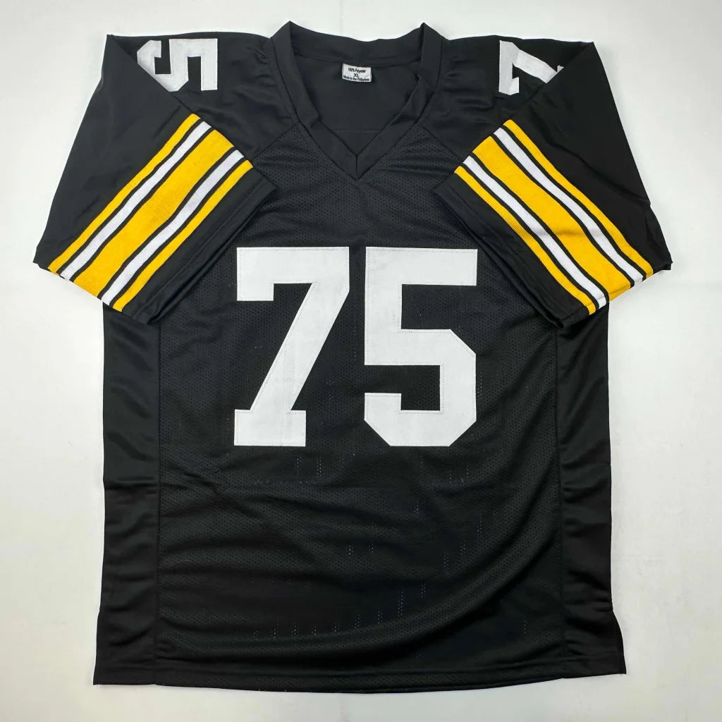 Black and yellow custom jersey with number 75 honoring Pittsburgh Steelers legend Mean Joe Greene