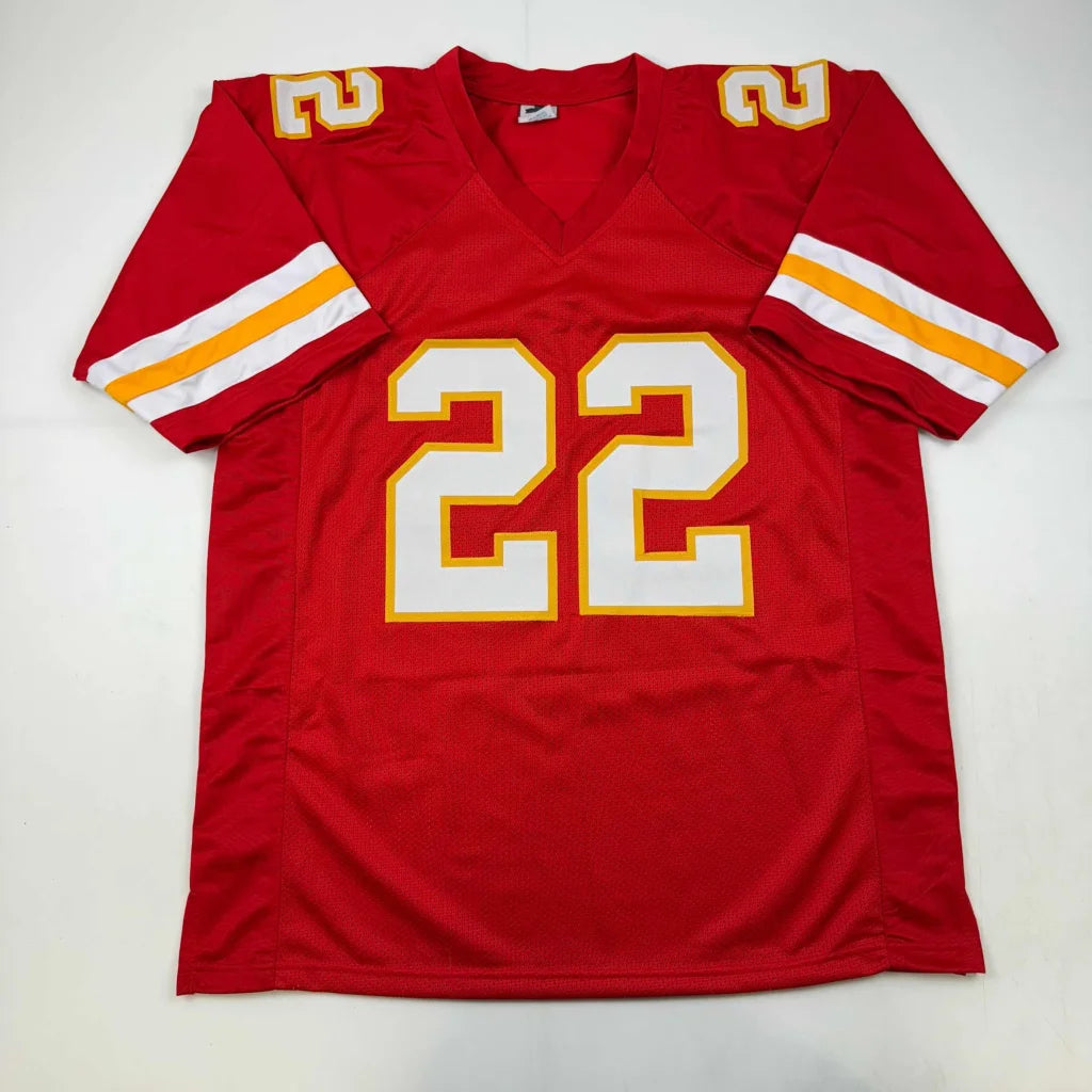 Red custom jersey McDuffie 22 Kansas City Chiefs gold accents signed
