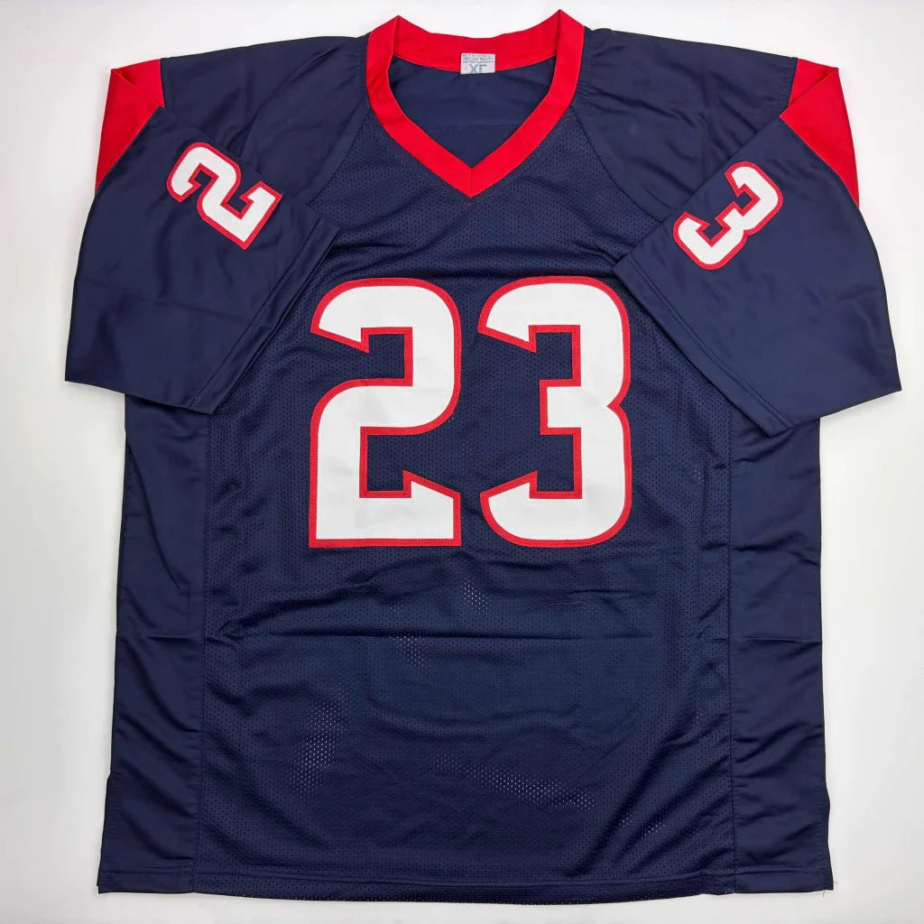 Custom navy blue Foster 23 autographed jersey with red white accents