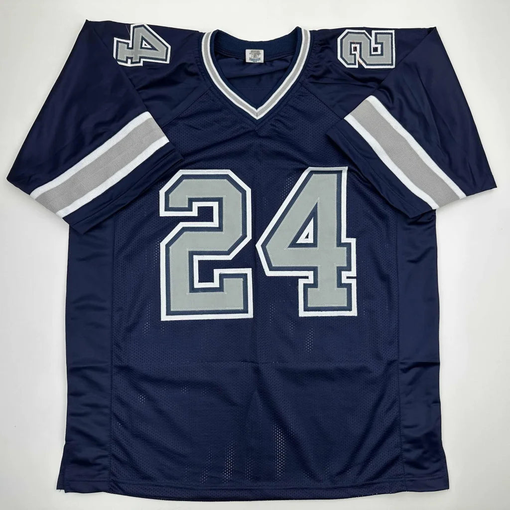 Custom Navy Blue Walls 24 autographed pro sports jersey with silver accents