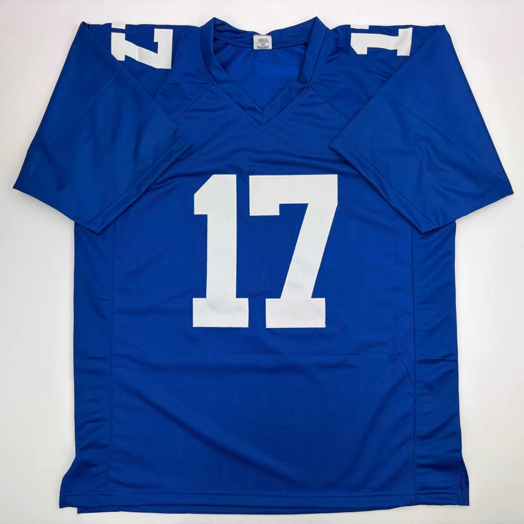 Royal blue custom jersey number 17 signed professional sports collectible