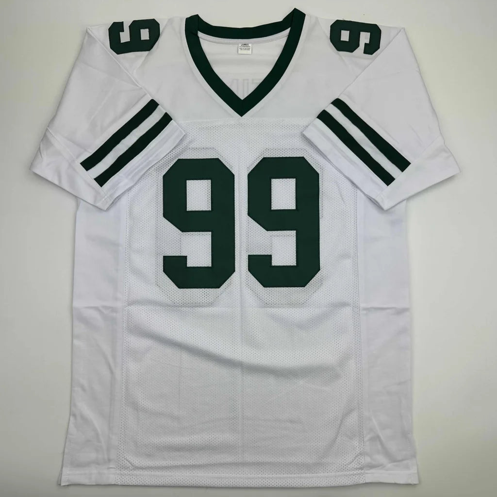 Custom white and green Gastineau signed jersey number 99, professional sports mesh collectible