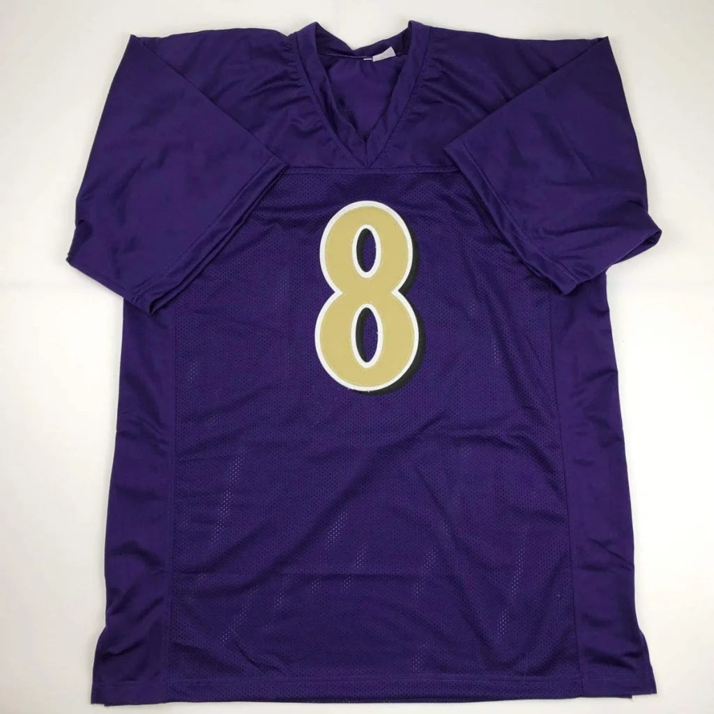 Custom purple gold jersey with number 8, professional sports league style