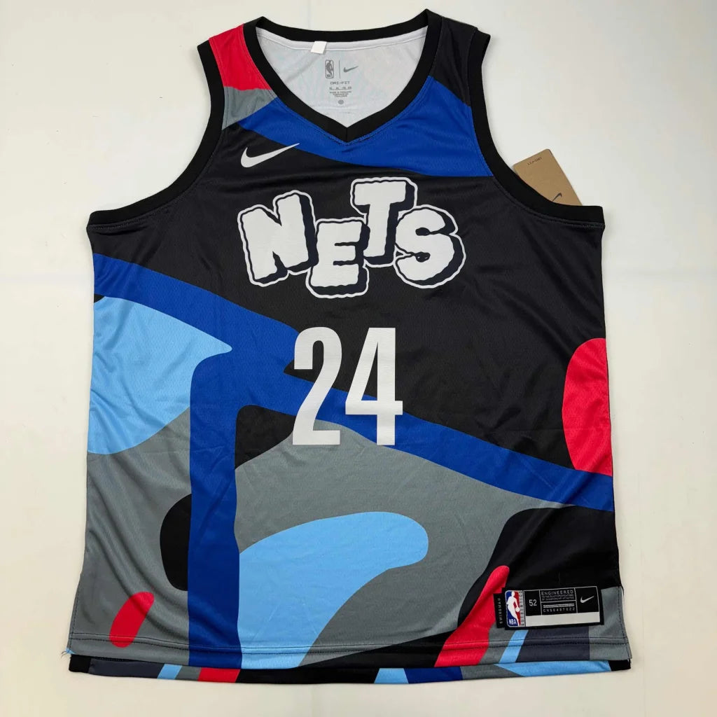Custom Nike Nets 24 jersey signed by NBA legends Larry Johnson and Paul Pierce