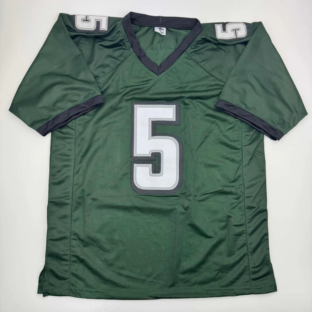 Dark green custom sports jersey with black trim and white number 5 for professional sports