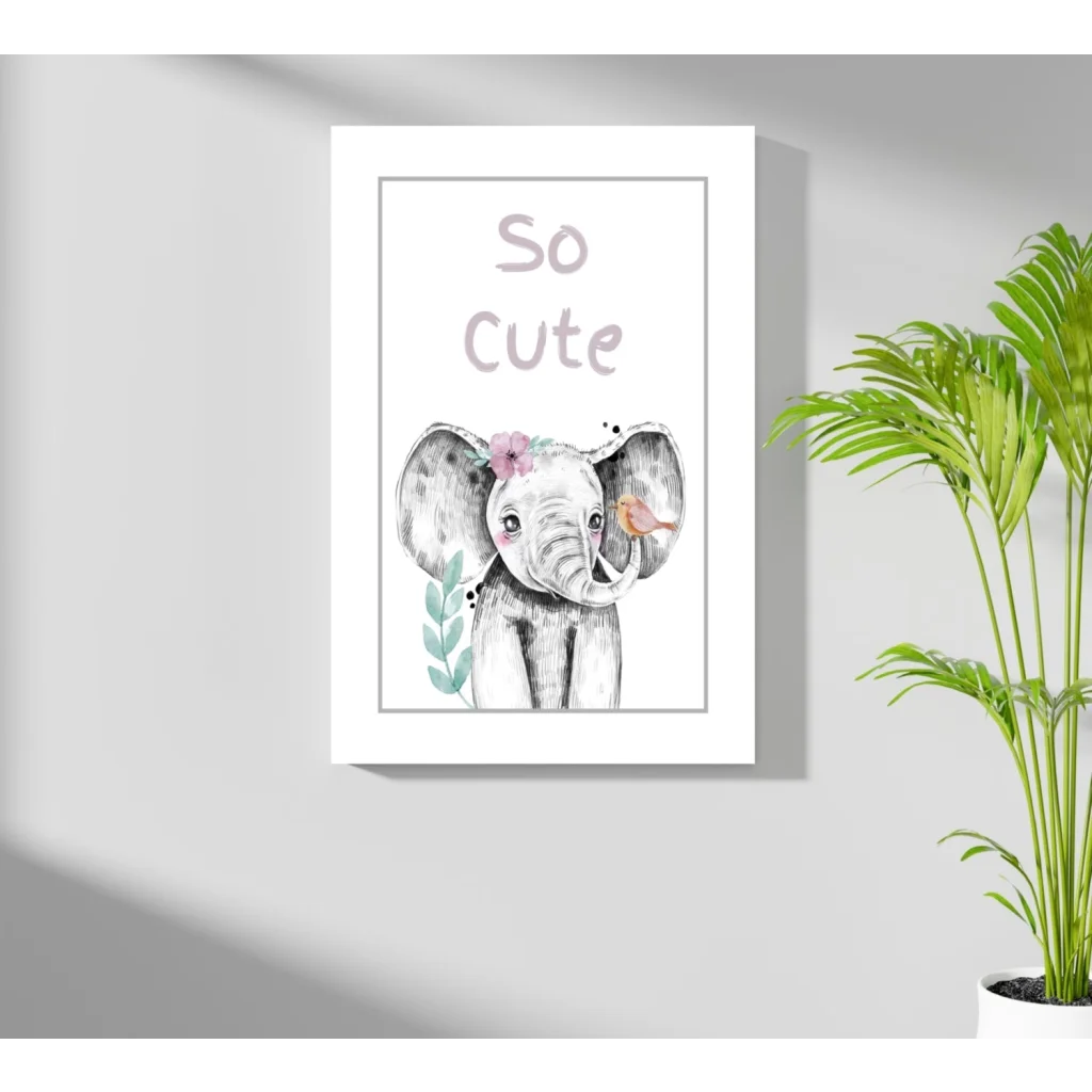 Adorable gray elephant insigne aluminum print with pink flowers