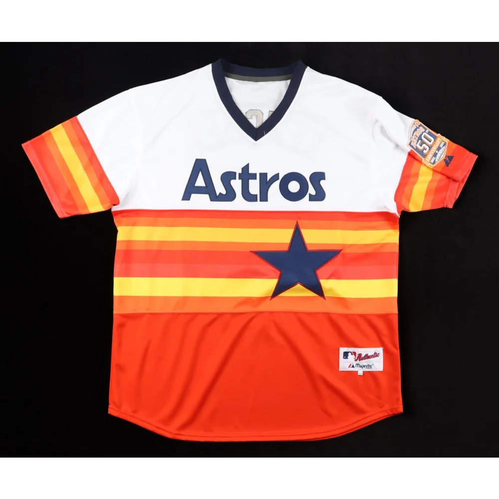 Dallas Keuchel signed jersey with navy blue star emblem and 50th anniversary patch