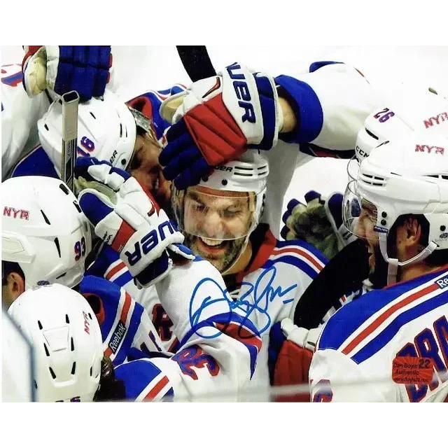 Autographed Dan Boyle New York Rangers 8x10 hockey legend photo celebrating on ice