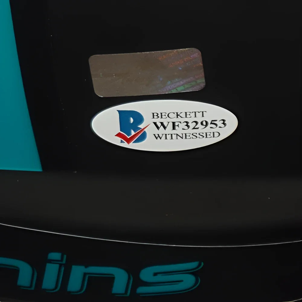 Dan Marino autographed Miami Dolphins replica helmet with Beckett witnessed sticker