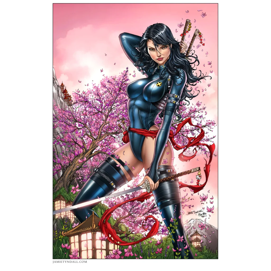 Sleek dark blue ninja suit on brushed aluminum print