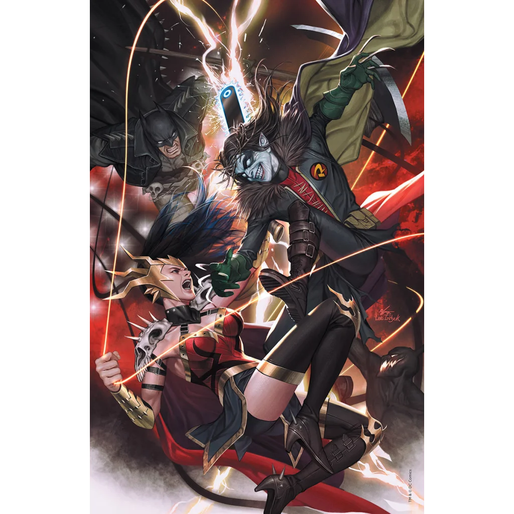 Epic Dark Nights Death Metal comic cover featuring Batman Wonder Woman and Jokerized Robin