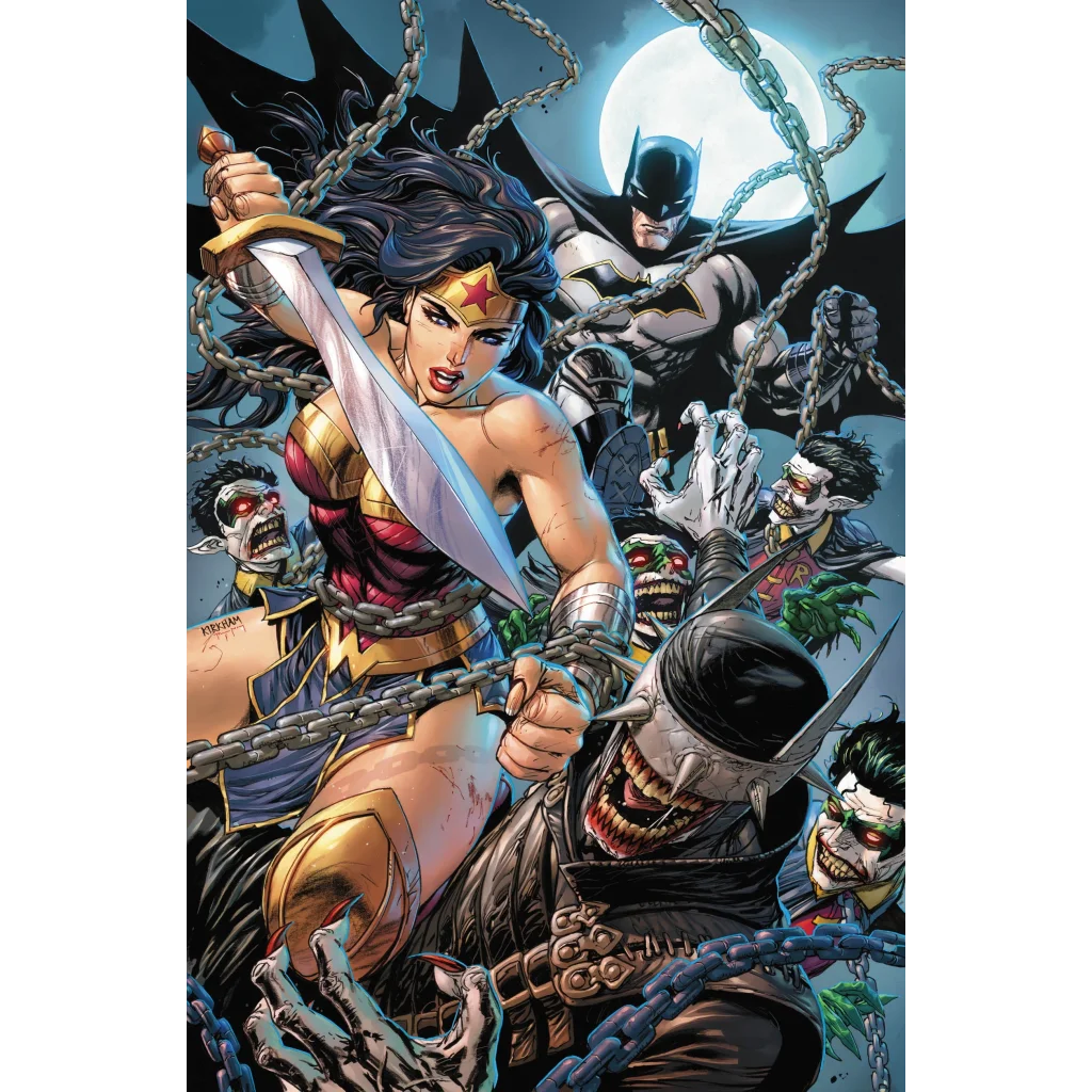 Dark Nights Metal comic book cover with Wonder Woman, Batman, and the Batman Who Laughs