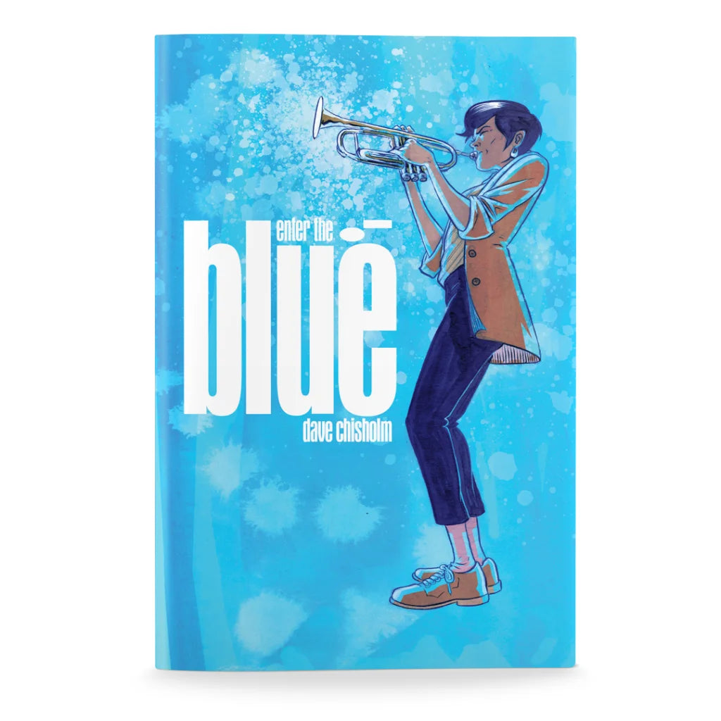 Book with light blue cover featuring jazz musician playing trumpet for Dave Chisholm Blue Note Records set