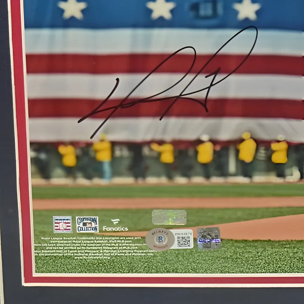 David Ortiz autographed Red Sox deluxe framed 11x14 photo with American flag and blurred players