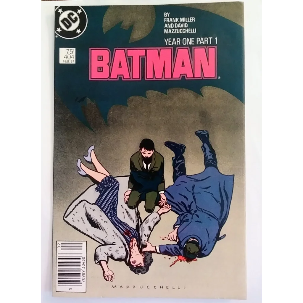 Batman Issue 404 Year One origin story comic book cover with dark dramatic art
