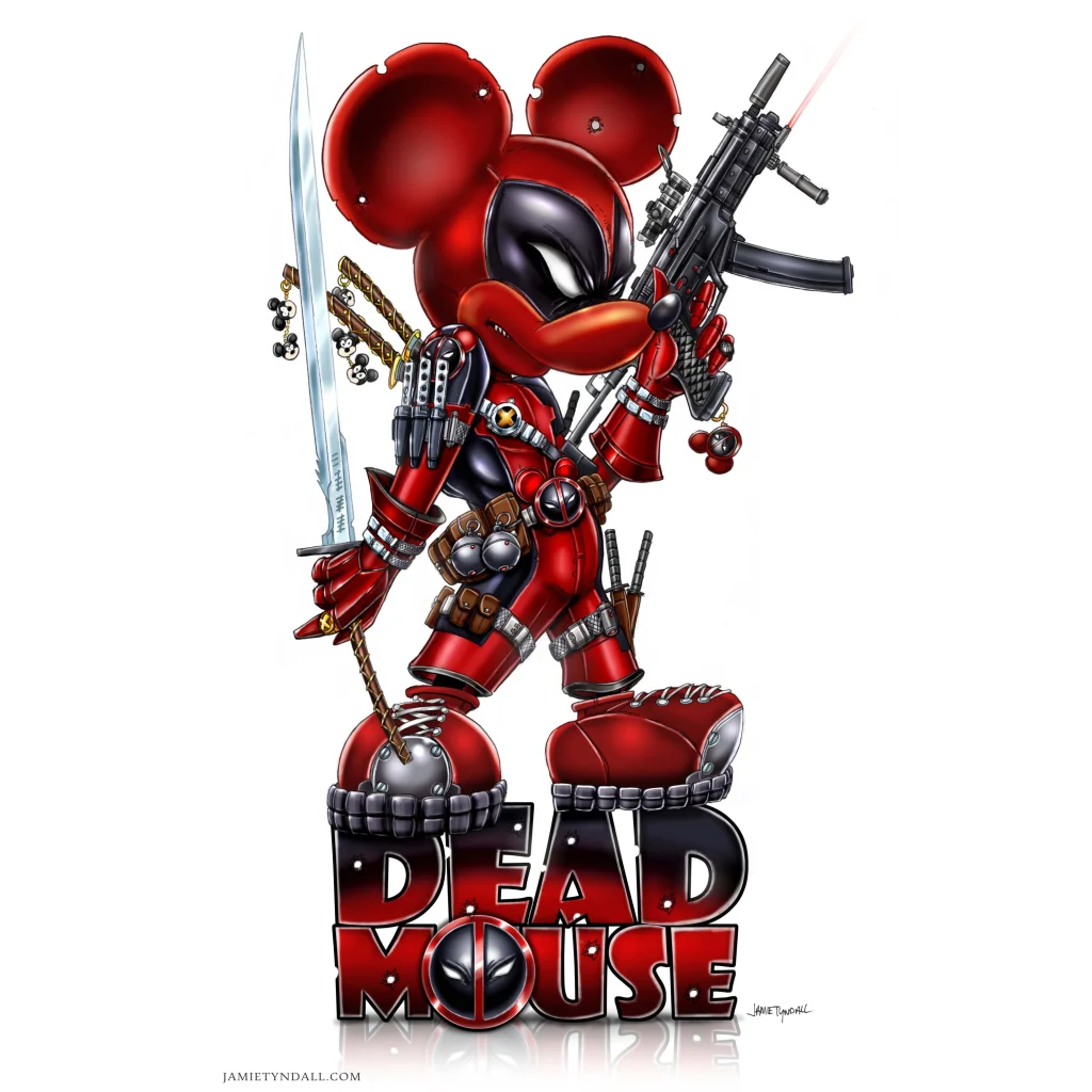 Deadpool Mouse Warrior Brushed Aluminum Wall Art Print | Jamie Tyndall | vintageantiquesgifts.com