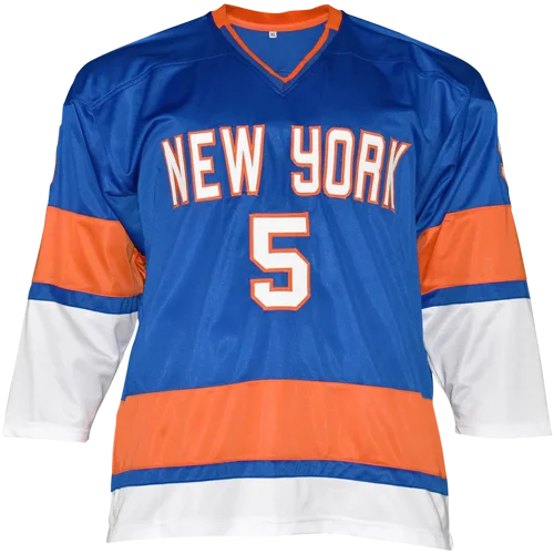 Denis Potvin autographed blue New York #5 custom hockey jersey