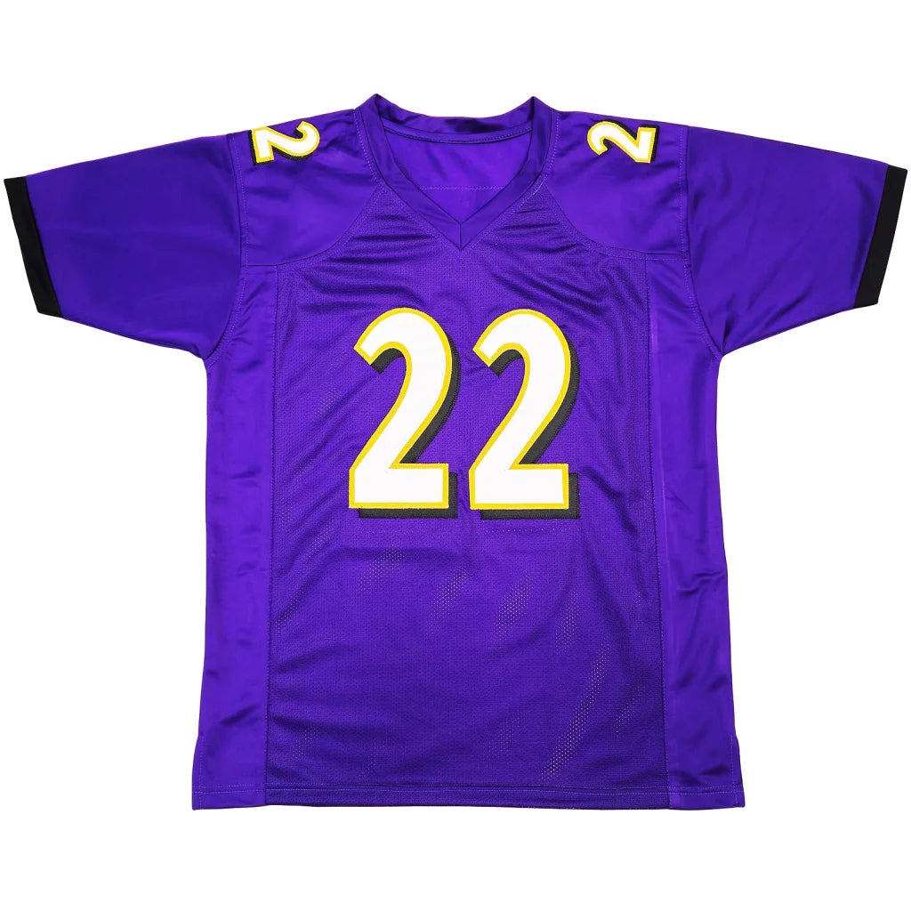 Autographed Derrick Henry custom jersey in purple with gold accents