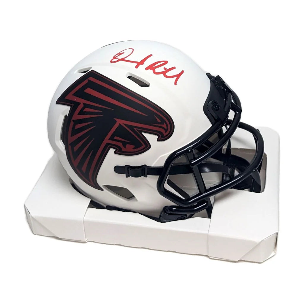 Desmond Ridder signed Falcons lunar mini helmet in white with black red accents