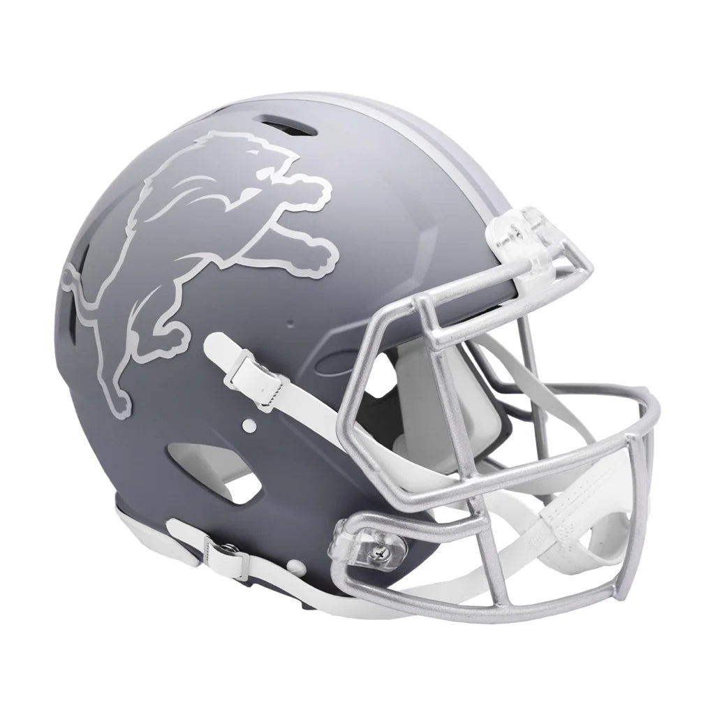Detroit Lions Slate Collection silver metallic Riddell helmet with white logo
