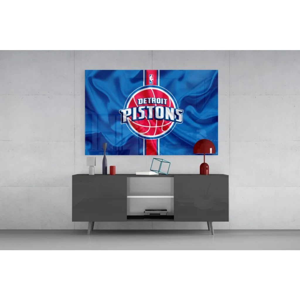 Detroit Pistons NBA logo glass wall art flag for fans
