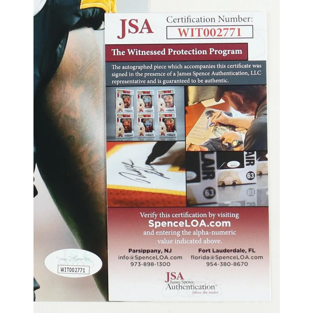 Certificate of authenticity for Devin Bush signed Steelers 11x14 photo with JSA auth