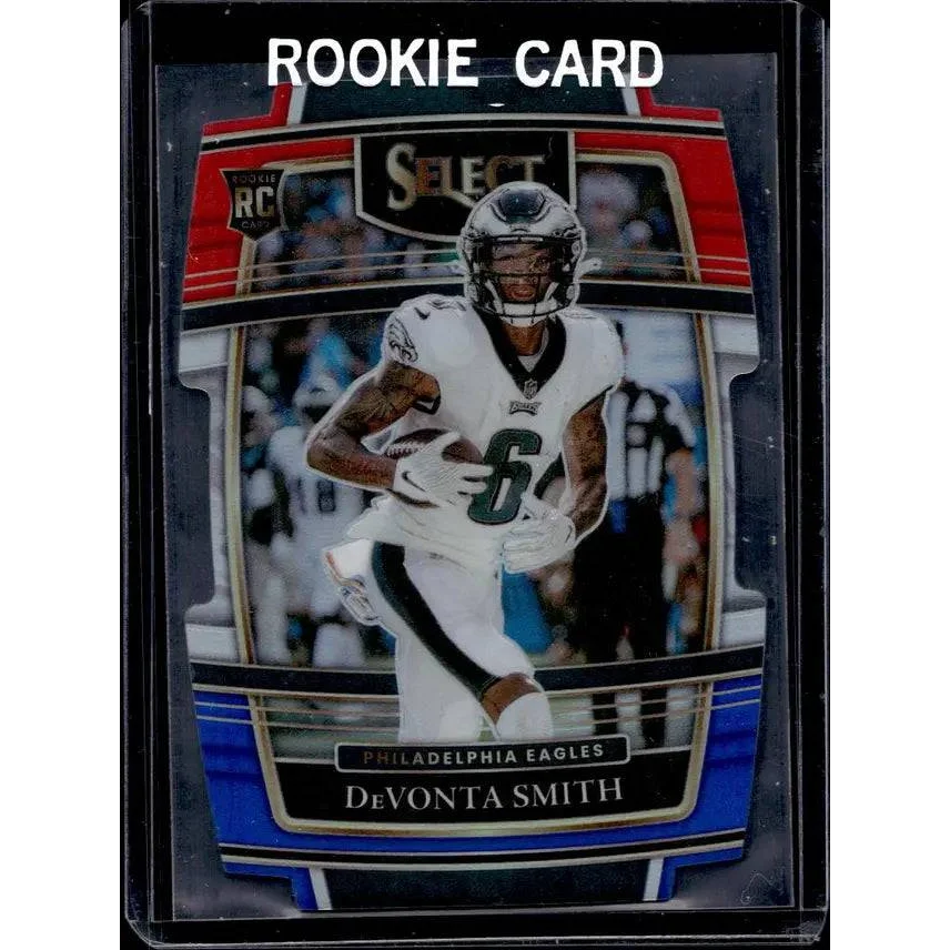 Devonta Smith Philadelphia Eagles rookie card Panini Select Blue Prizm Die Cut