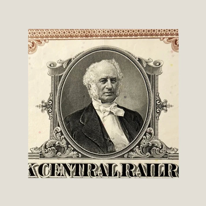Ornate vintage portrait engraving from a New York Central Railroad collectible document