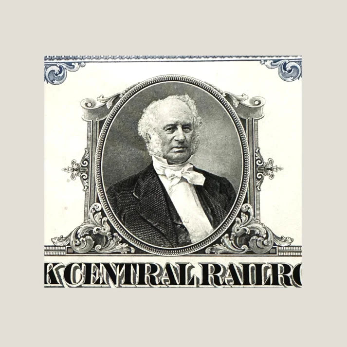 Gentleman in bow tie with CENTRAL RAILR text, showcasing New York Central Railroad legacy
