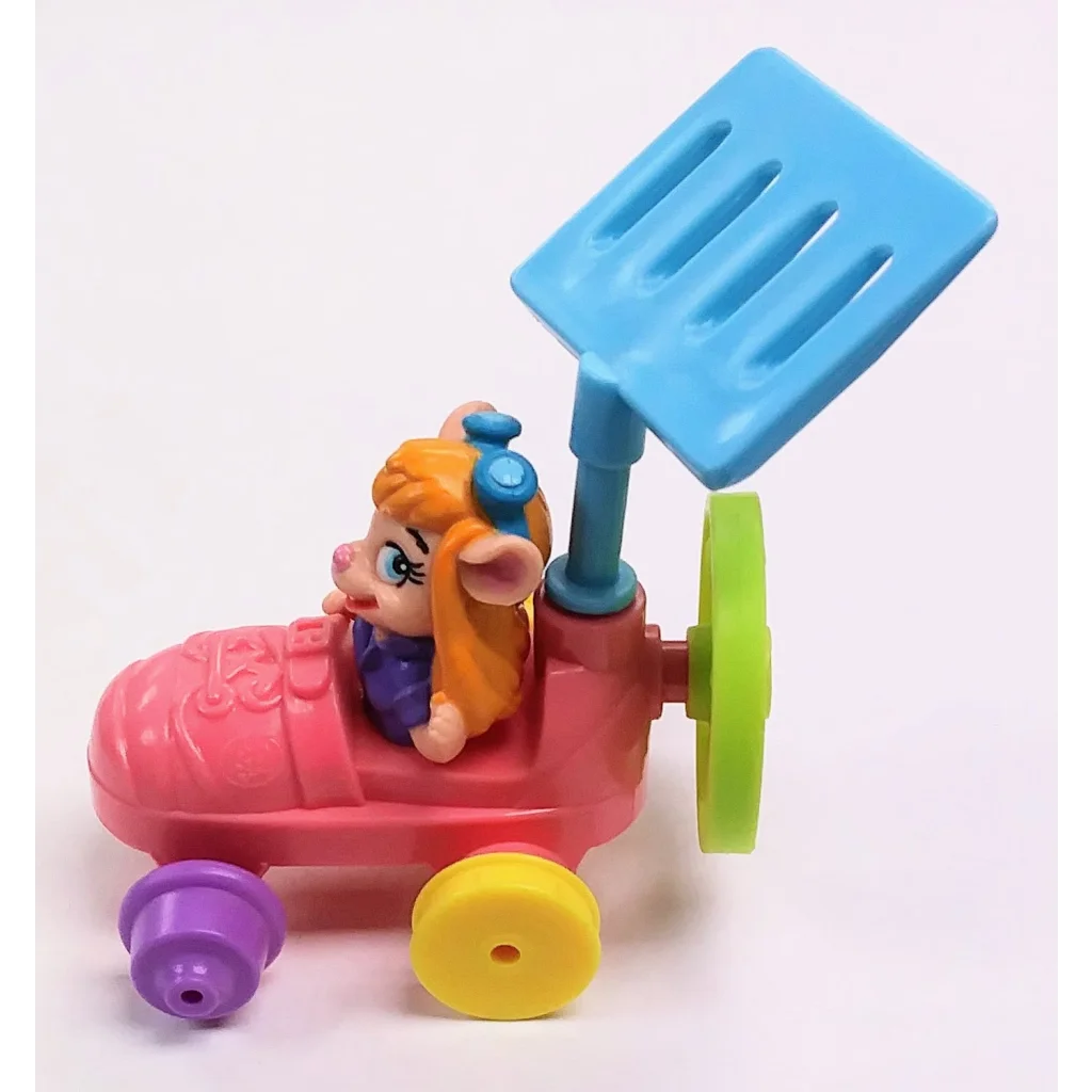 Pink 1989 Happy Meal Toy Rescue Rangers car with blue wheel and yellow tires