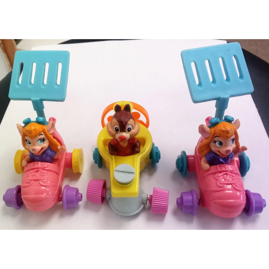 Vintage 1989 Chip n Dale Happy Meal Toy Set pull back racers