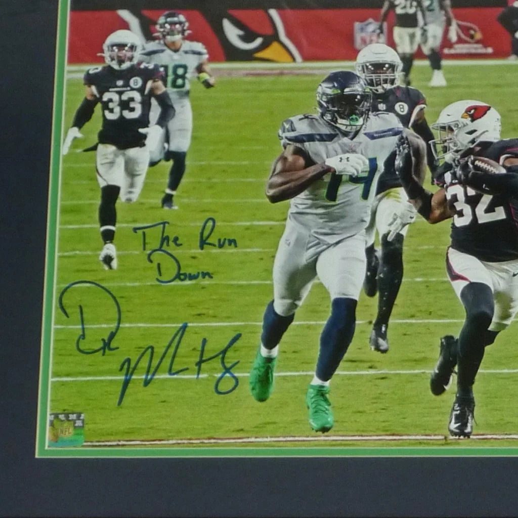 DK Metcalf autographed deluxe framed 16x20 Seattle Seahawks action photo