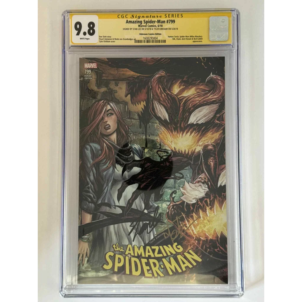 Double signed Tyler Kirkham Stan Lee yellow label Amazing Spider-Man 799 CGC 98