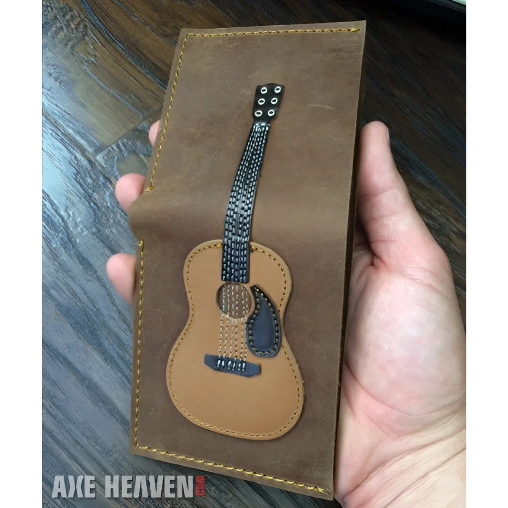 Mini dreadnought acoustic guitar wallet keychain in genuine leather by Axe Heaven