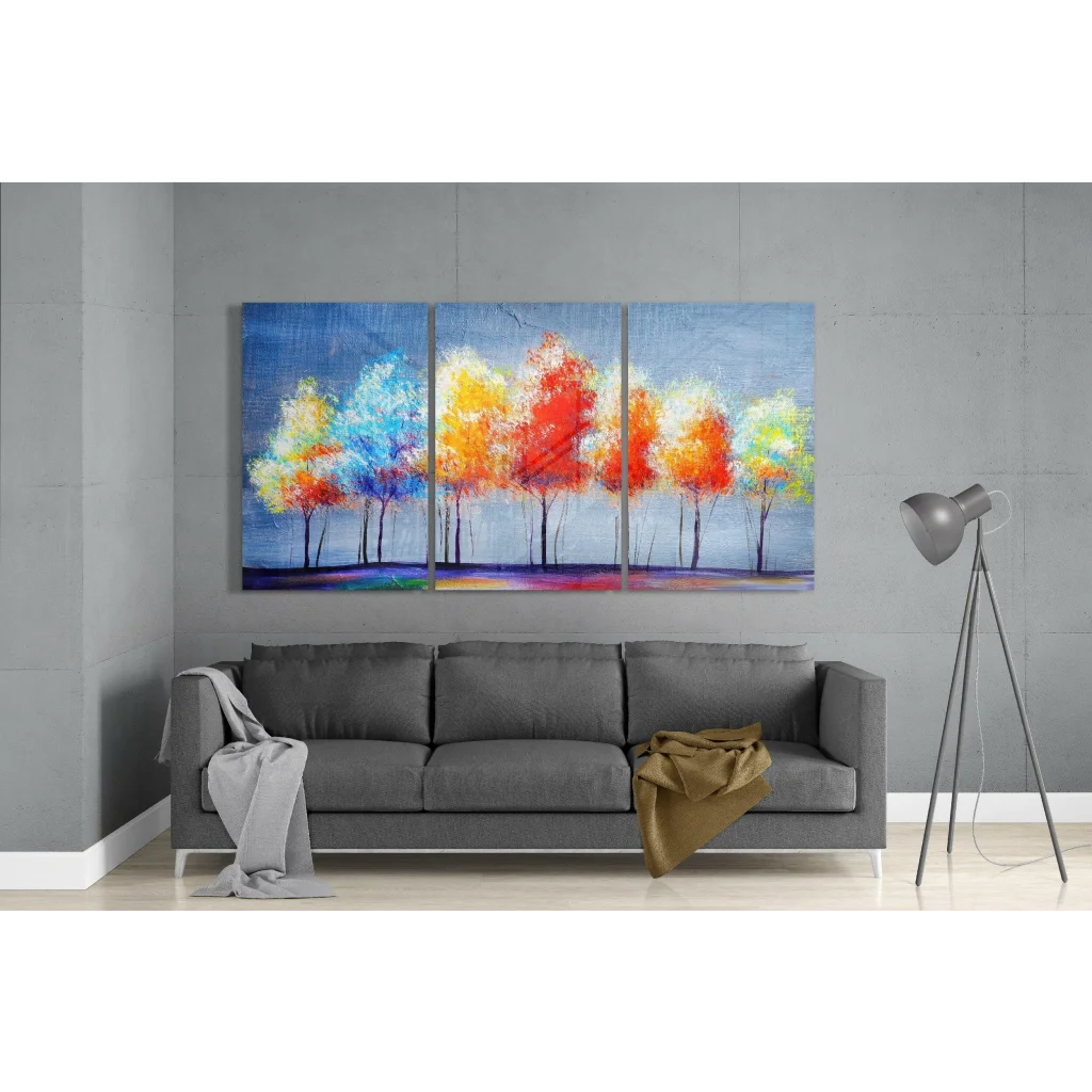 Fiery Forest Triptych Glass Wall Art in Bold Colors | Modern Wall Art Decor | vintageantiquesgifts.com