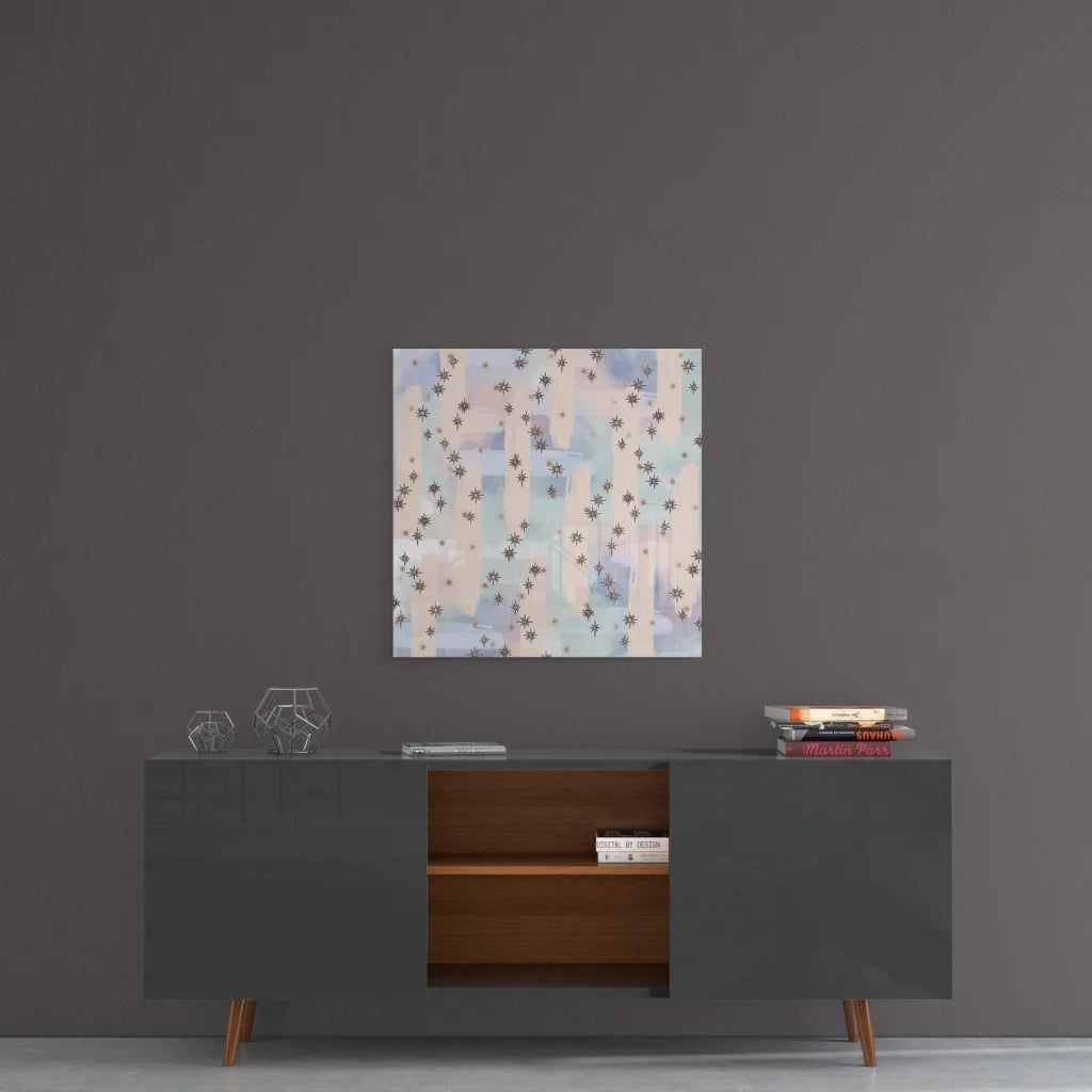 Dreamy stars pastel tempered glass art with blue cream hues and star motifs