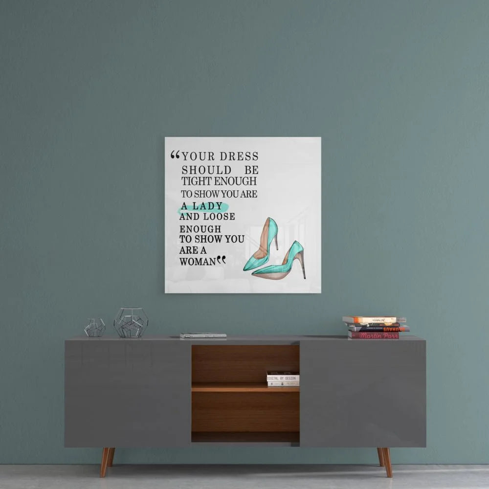 Turquoise Heels Tempered Glass Art with Inspirational Quote | Contemporary Home Wall Art | vintageantiquesgifts.com