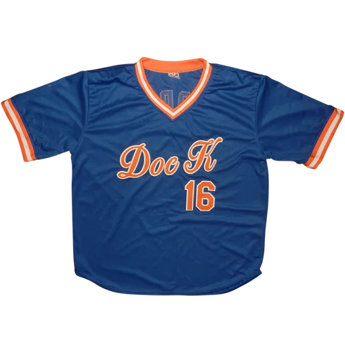 Dwight Gooden autographed blue custom baseball jersey with orange trim and Doc K 16