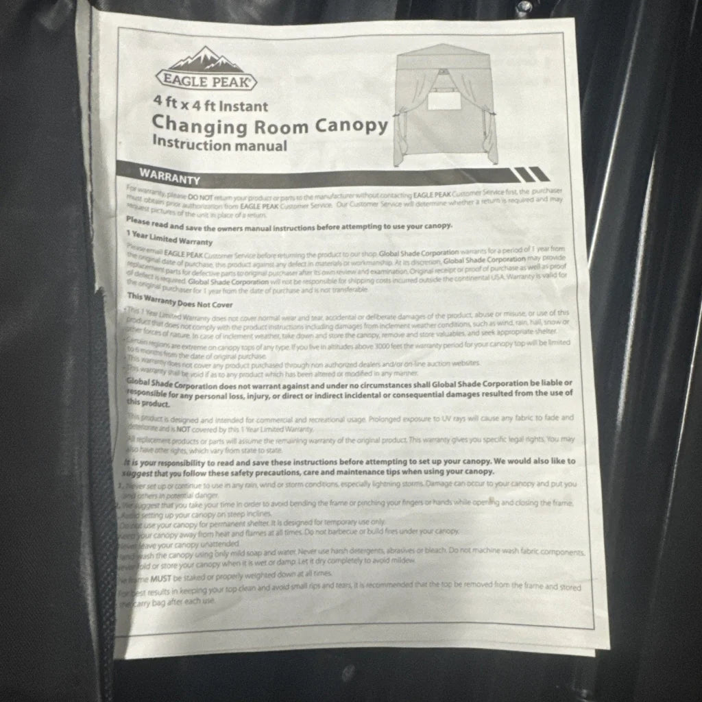 Eagle Peak canopy tent frame 4x4 changing room instruction manual