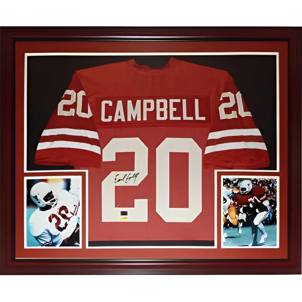 Earl Campbell signed Texas Longhorns deluxe framed jersey, red with white numbers