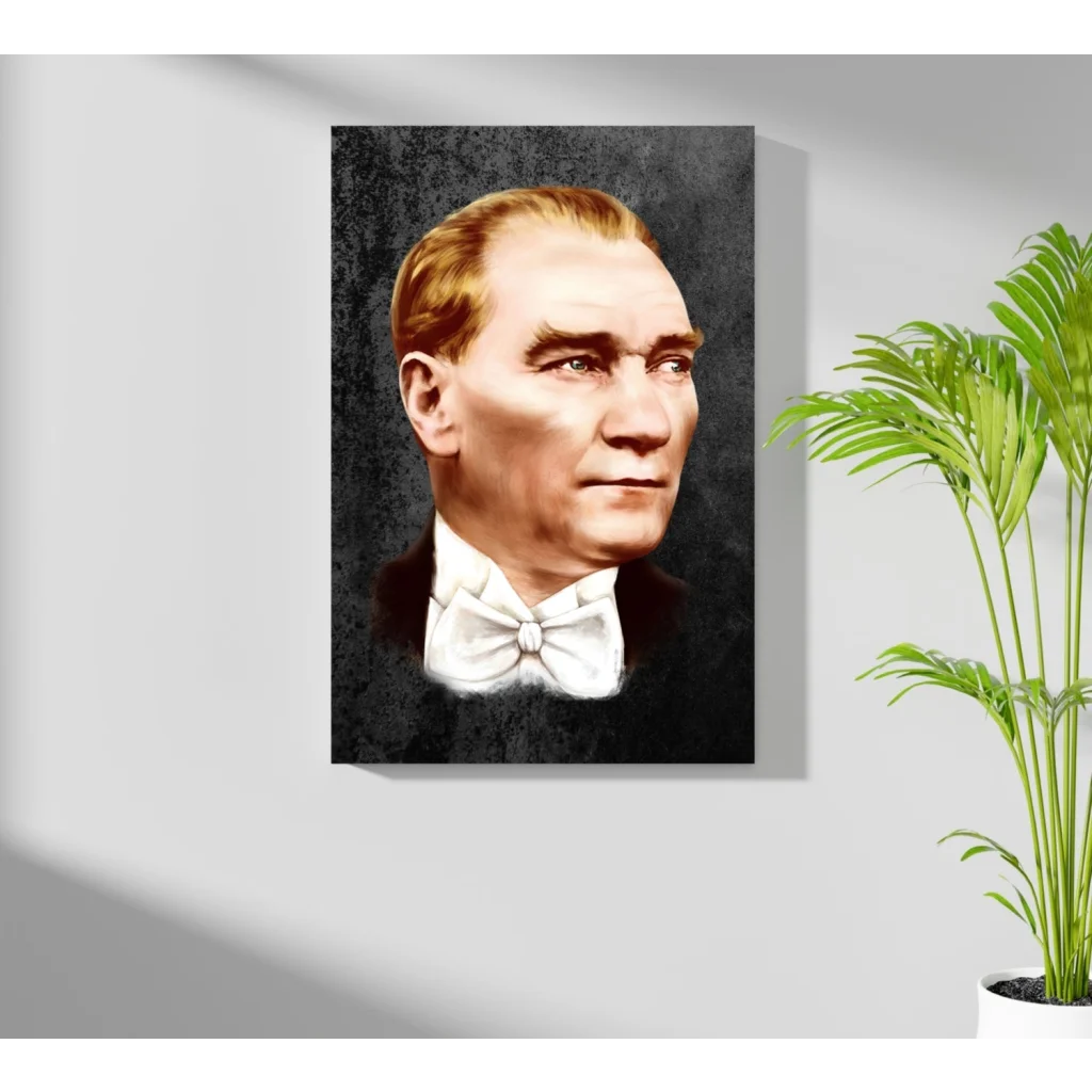 Black and white Atatürk portrait on canvas with bow tie