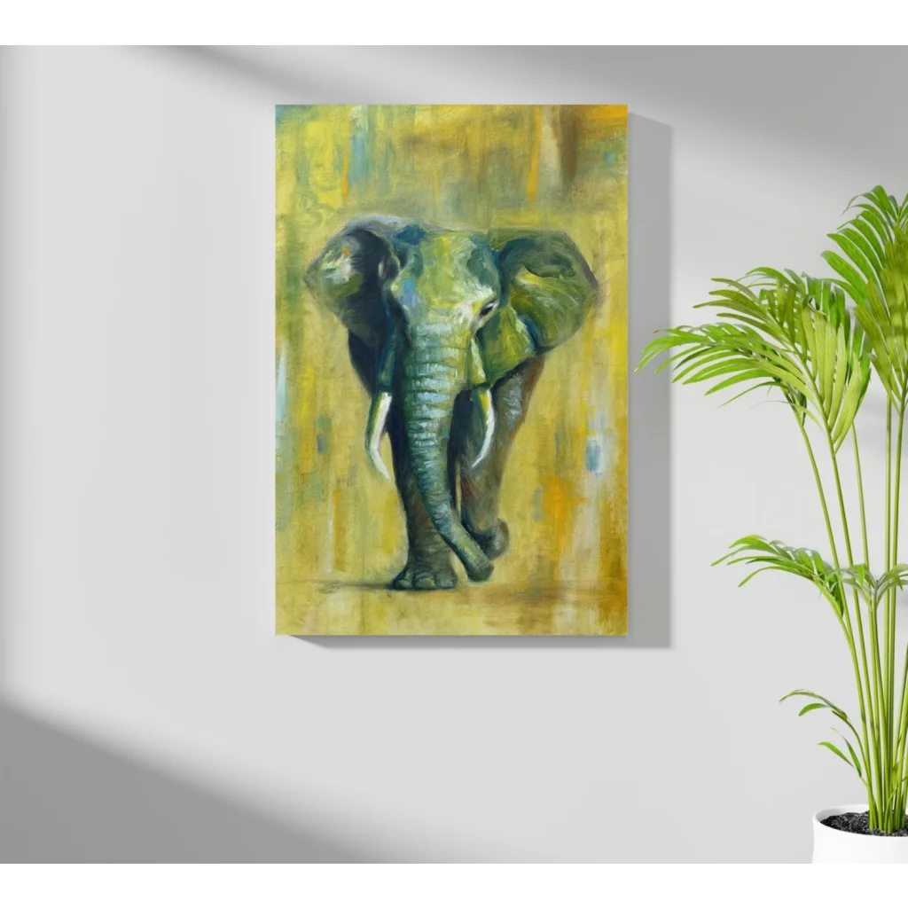 Vibrant green elephant on insigne aluminum print for wall