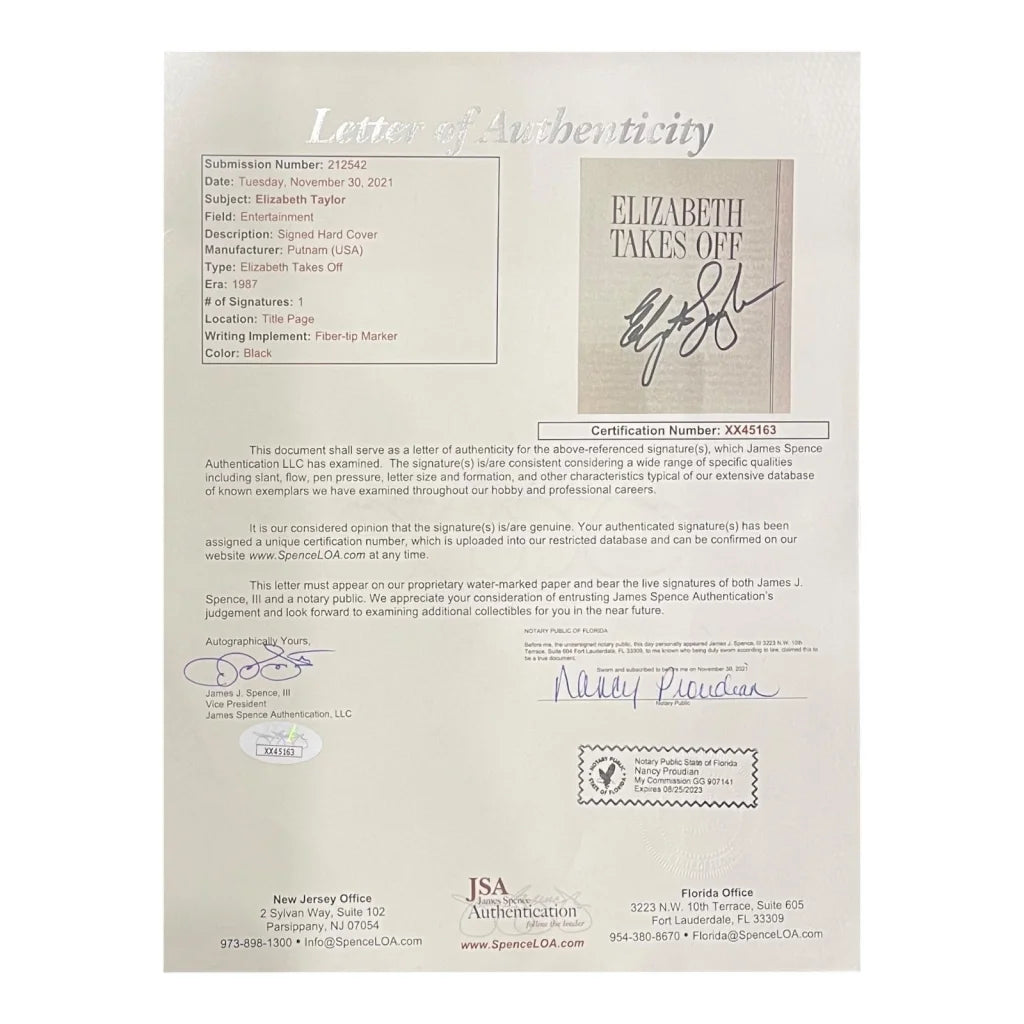 2021 silver Elizabeth Taylor Takes Off necklace with autographed book