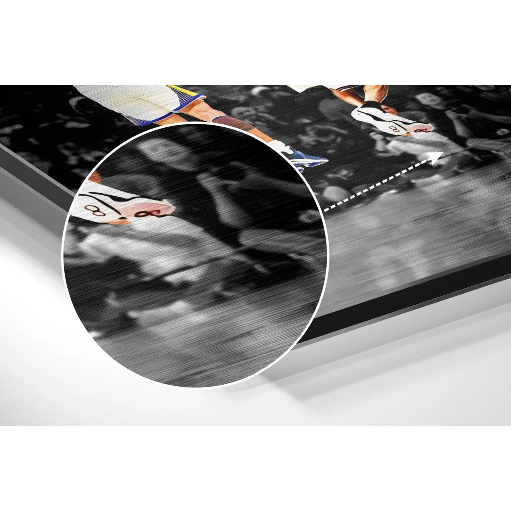 Dynamic basketball player poster on brushed aluminium dibond