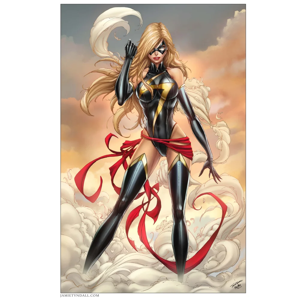 Black and gold superhero costume on brushed aluminum wall art